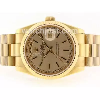 Rolex Day Date Automatic Movement Full Gold With Golden Dial Stick Marking