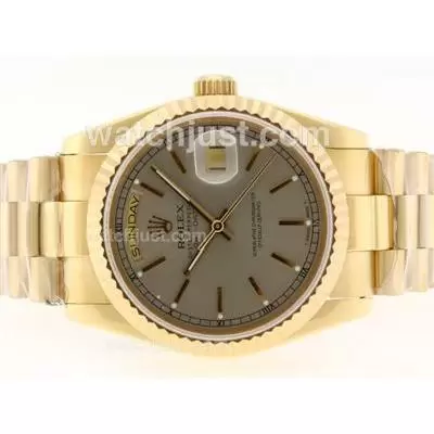 Rolex Day Date Automatic Movement Full Gold With Gray Dial Stick Marking