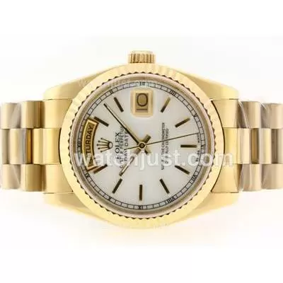 Rolex Day Date Automatic Movement Full Gold With White Dial Stick Marking