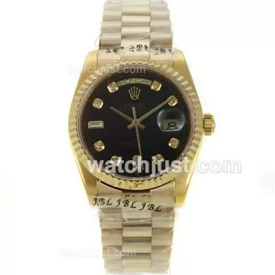 Rolex Day Date Automatic Movement Full Gold Diamond Marking With Black Dial