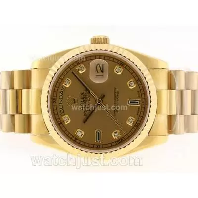 Rolex Day Date Automatic Movement Full Gold Diamond Marking With Brown Dial