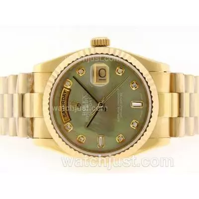 Rolex Day Date Automatic Movement Full Gold Diamond Marking With Green Mop Dial