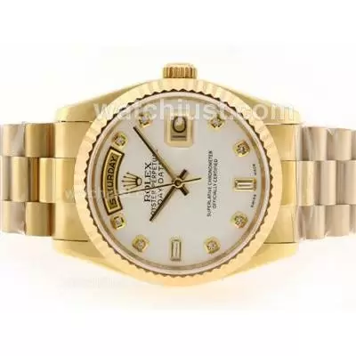 Rolex Day Date Automatic Movement Full Gold Diamond Marking With Mop Dial