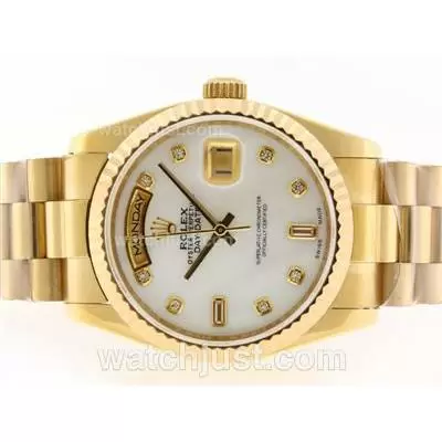 Rolex Day Date Automatic Movement Full Gold Diamond Marking With Mop Dial