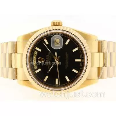 Rolex Day Date Automatic Movement Full Gold With Black Dial Stick Marking