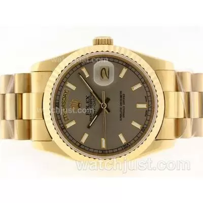 Rolex Day Date Automatic Movement Full Gold With Gray Dial Stick Marking