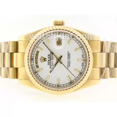 Rolex Day Date Automatic Movement Full Gold With White Dial Stick Marking