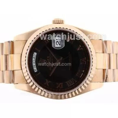 Rolex Day Date Automatic Movement Full Rose Gold Roman Marking With Black Dial