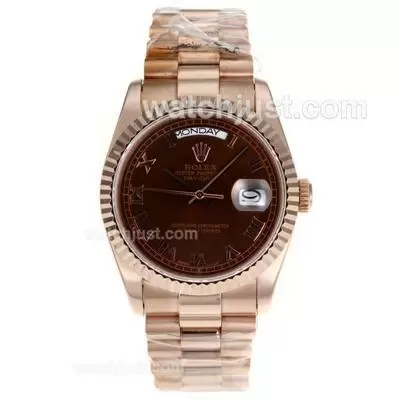 Rolex Day Date Automatic Movement Full Rose Gold With Brown Dial Roman Markers