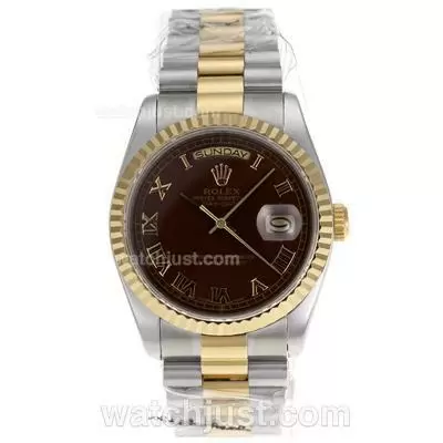 Rolex Day Date Automatic Movement Two Tone With Brown Dial Roman Markers