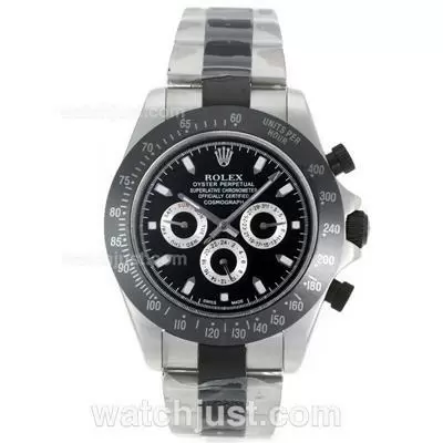 Rolex Daytona Ii Automatic Black Ceramic Bezel White Stick Markers With Black Dial Ss/pvd Strap