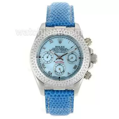 Rolex Daytona Automatic Diamond Bezel With Blue Dial And Strap Lady Model