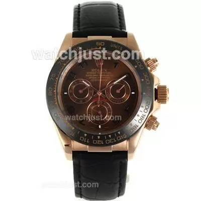 Rolex Daytona Automatic Rose Gold Case Ceramic Bezel With Brown Dial Black Leather Strap