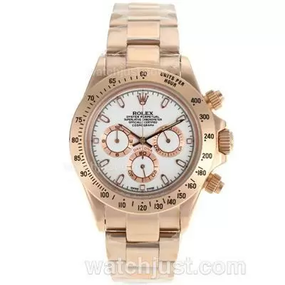 Rolex Daytona Working Full Rose Gold Stick Markers With White Dial