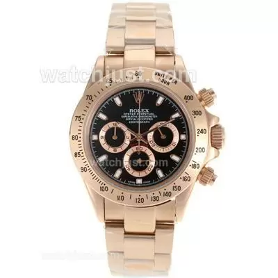 Rolex Daytona Working Full Rose Gold Stick Markers With Black Dial