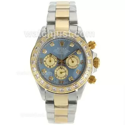 Rolex Daytona Working Two Tone Cz Diamond Bezel Diamond Markers With Blue Mop Dial