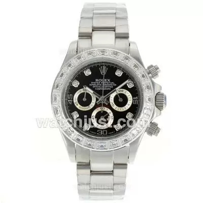 Rolex Daytona Working Cz Diamond Bezel Diamond Markers With Black Dial