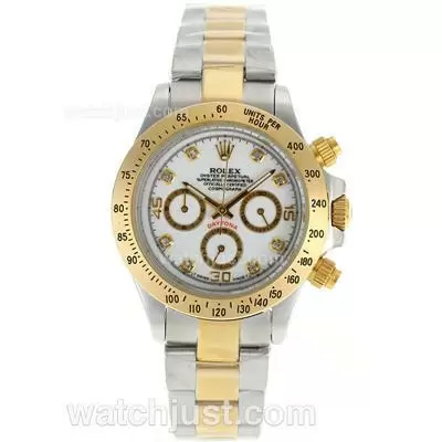 Rolex Daytona Working Two Tone Diamond Markers With White Dial Lady Size