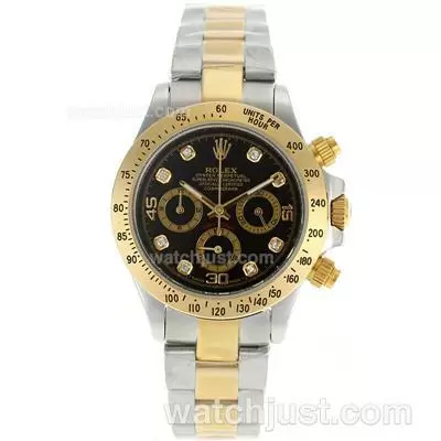 Rolex Daytona Working Two Tone Diamond Markers With Black Dial Lady Size