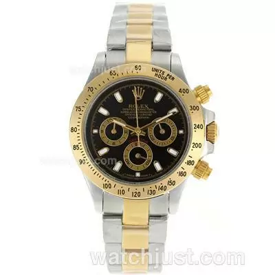 Rolex Daytona Working Two Tone Stick Markers With Black Dial Lady Size