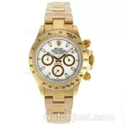 Rolex Daytona Working Full Gold Stick Markers With White Dial Lady Size