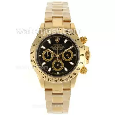 Rolex Daytona Working Full Gold Stick Markers With Black Dial Lady Size