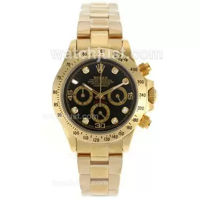 Rolex Daytona Working Full Gold Diamond Markers With Black Dial Lady Size