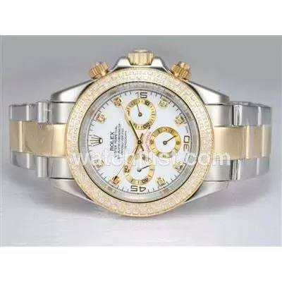 Rolex Daytona Automatic Two Tone With Diamond Bezel White Dial