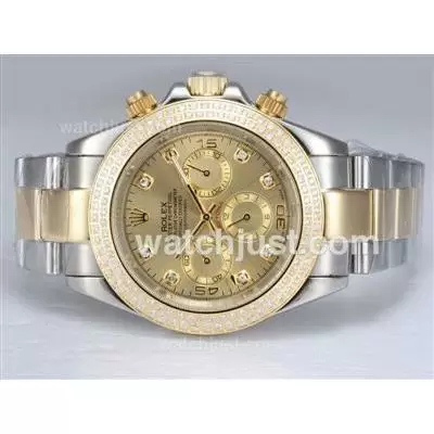 Rolex Daytona Automatic Two Tone With Diamond Bezel Golden Dial