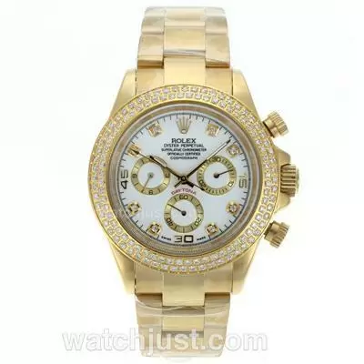 Rolex Daytona Automatic Full Gold With Diamond Bezel White Dial