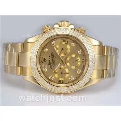 Rolex Daytona Automatic Full Gold With Diamond Bezel Golden Dial