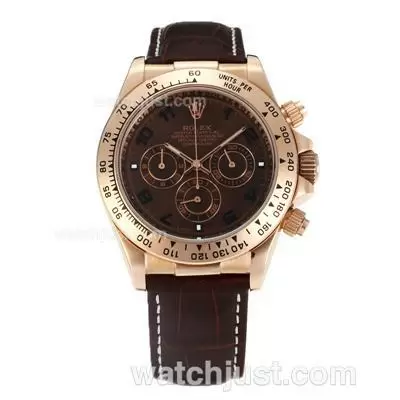 Rolex Daytona Working Number Markers Rose Gold Case With Brown Dial Leather Strap