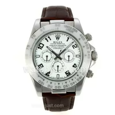 Rolex Daytona Automatic Ceramic Bezel With White Dial Brown Leather Strap