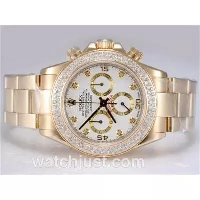 Rolex Daytona Automatic Movement Full Gold With Diamond Bezel White Dial