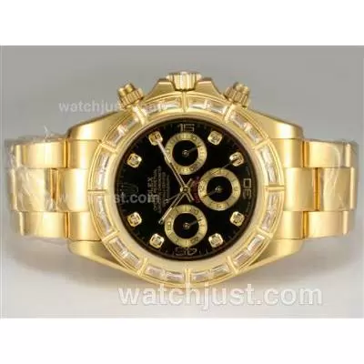 Rolex Daytona Automatic Full Gold With Diamond Bezel And Marking Black Dial