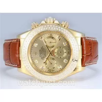 Rolex Daytona Automatic Gold Case With Diamond Bezel Golden Dial