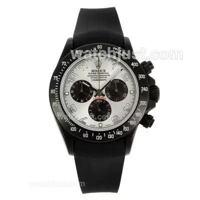 Rolex Daytona Automatic Movement Pvd Bezel With White Dial Rubber Strap Sapphire Glass