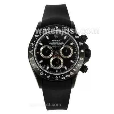 Rolex Daytona Automatic Movement Pvd Case Stick Markers With Black Dial Black Rubber Strap