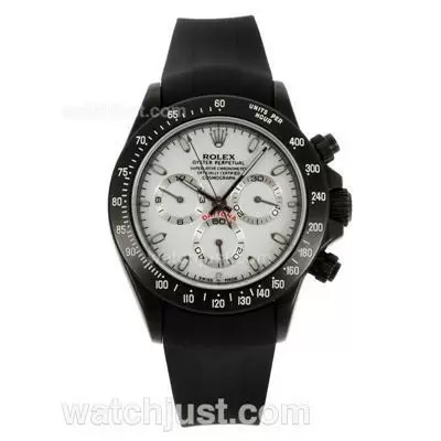 Rolex Daytona Automatic Movement Pvd Case Stick Markers With White Dial Black Rubber Strap