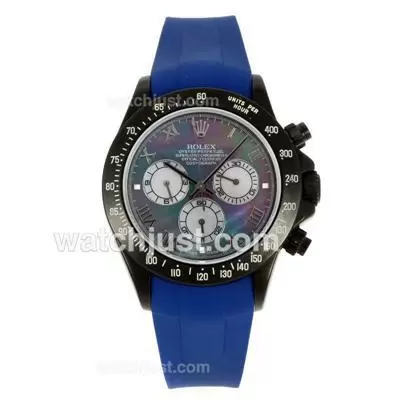 Rolex Daytona Automatic Movement Pvd Case Roman Markers With Mop Dial Blue Rubber Strap