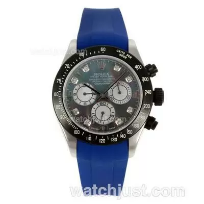 Rolex Daytona Automatic Movement Pvd Bezel Diamond Markers With Mop Dial Blue Rubber Strap