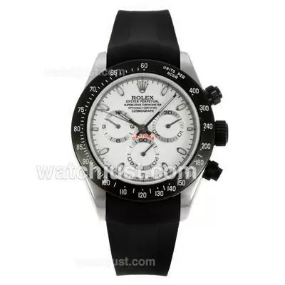 Rolex Daytona Automatic Movement Pvd Bezel With White Dial Black Rubber Strap