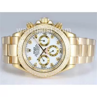 Rolex Daytona Automatic 18k Full Gold Plated With Diamond Bezel White Dial