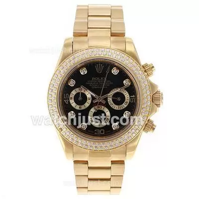 Rolex Daytona Automatic 18k Full Gold Plated With Diamond Bezel Black Dial