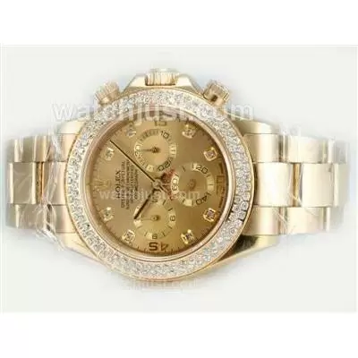 Rolex Daytona Automatic Movement Full Gold With Diamond Bezel Golden Dial