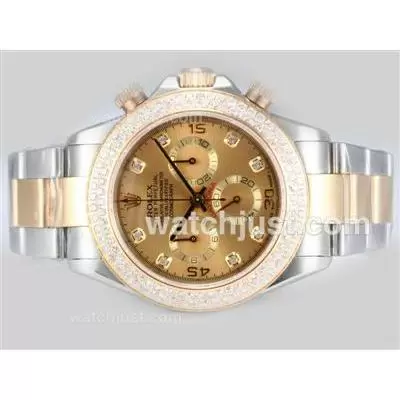 Rolex Daytona Automatic Movement Two Tone With Diamond Bezel Golden Dial