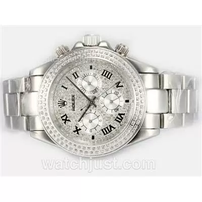 Rolex Daytona Automatic Roman Markers With Diamond Bezel Full Diamond Dial