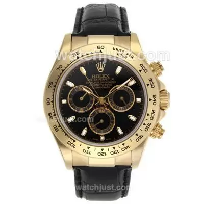 Rolex Daytona Valijoux Movement Gold Case With Black Dial