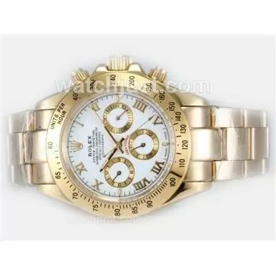 Rolex Daytona Automatic Full Gold With White Dial Roman Marking