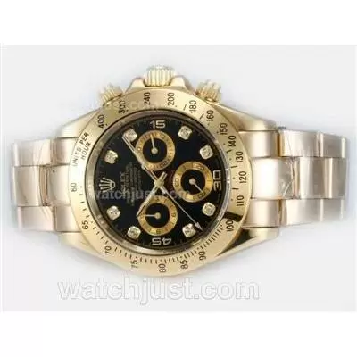 Rolex Daytona Automatic Full Gold Diamond Marking With Black Dial